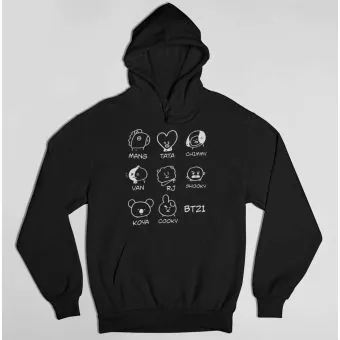 هودي أوفرسايز Bt21 — إصدار "BT21" — Bt21 Black Hoodie
