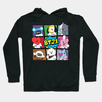 هودي أوفرسايز Bt21 — إصدار "BT21" — Bt21 Black Hoodie