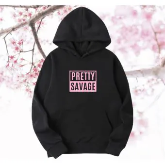 Black Pink Zip Hoodie Pretty Savage — Beige Edition