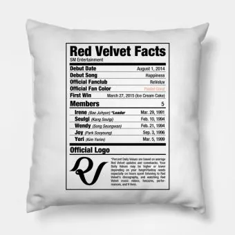 مخدة Red Velvet — إصدار "Nutritional Facts" • قماش مخملي/بلش — Red Velvet Limited Edition